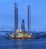 The rig redeployed to its moorage station in the port of Murmansk