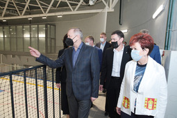 Governor of St. Petersburg Aleksander Beglov (first from left) took part in the opening of the new sports centre built in Metallostroy under the Gazprom for Children program